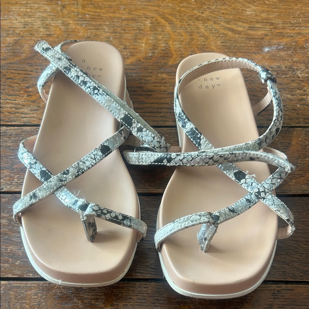 a new day Silver Gray Snake-Print Crisscross Sandals